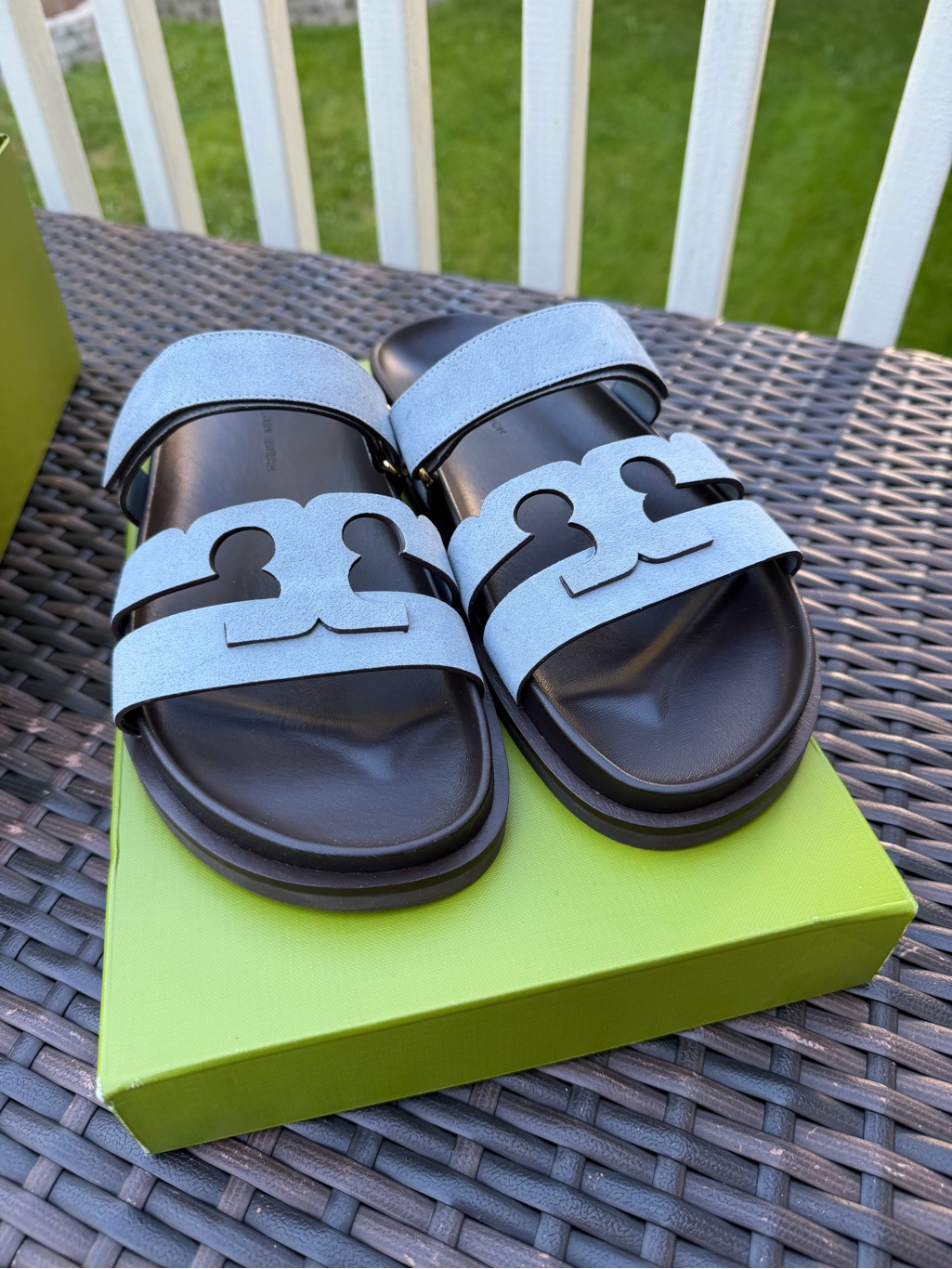 Tory Burch Light Blue Suede Double-Strap Slide Sandals 8.5
